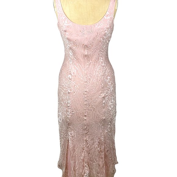 Pink silk sequin beaded evening dress with handkerchief hem - Picture 5 of 7